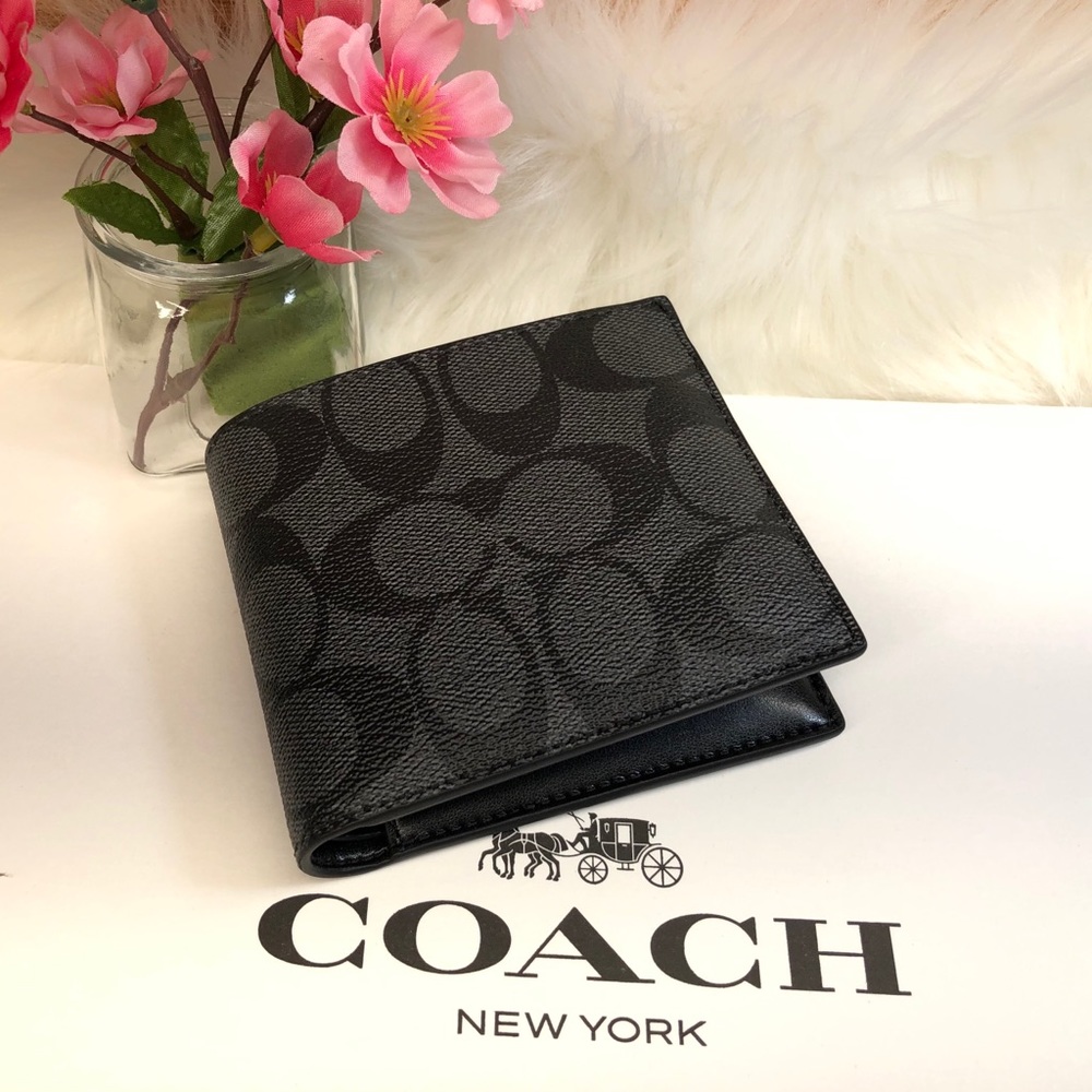 💕Coach Men’s  Compact ID Signature Wallet F74993